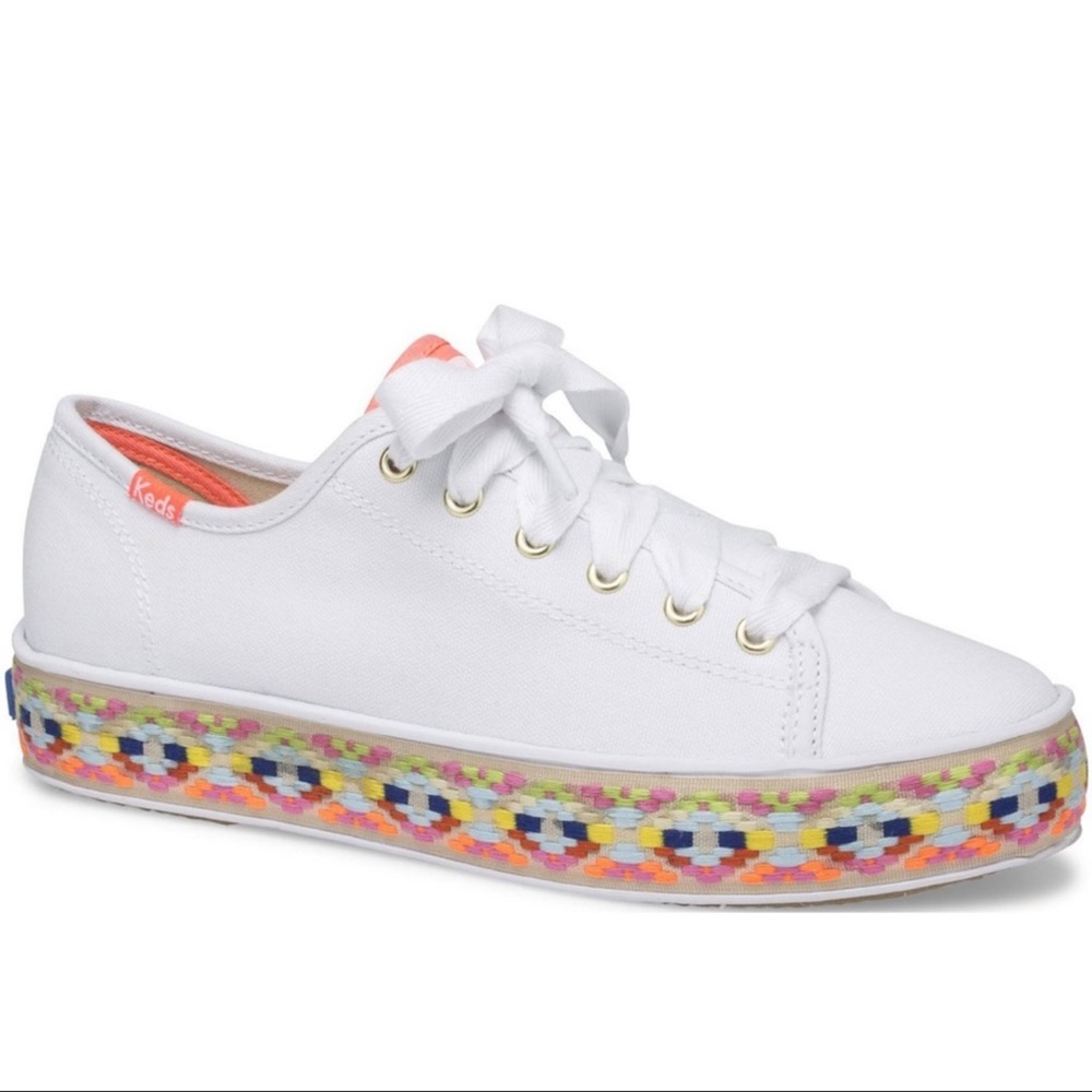 KEDS Triple Kick Sneakers sz 11 Summer White Platform Canvas Multi Trim White